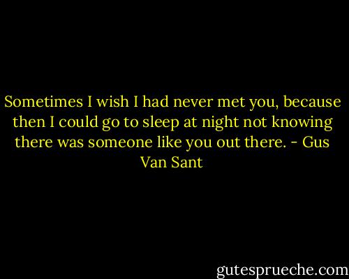 Sometimes I wish I had never met you, because then I could go to sleep at night not knowing there was someone like you out there. - Gus Van Sant
