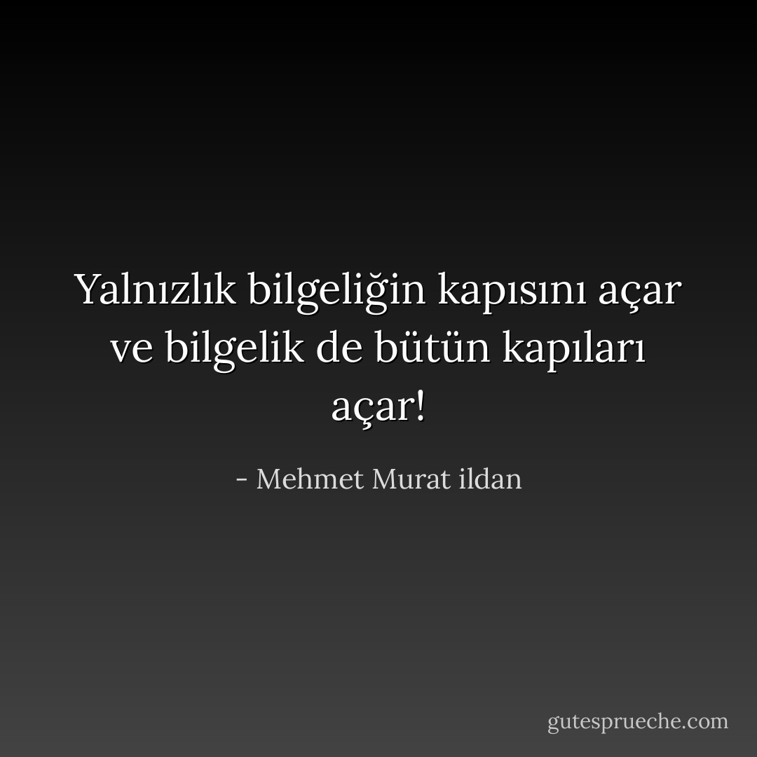 Yalnızlık bilgeliğin kapısını açar ve bilgelik de bütün kapıları açar! - Mehmet Murat ildan