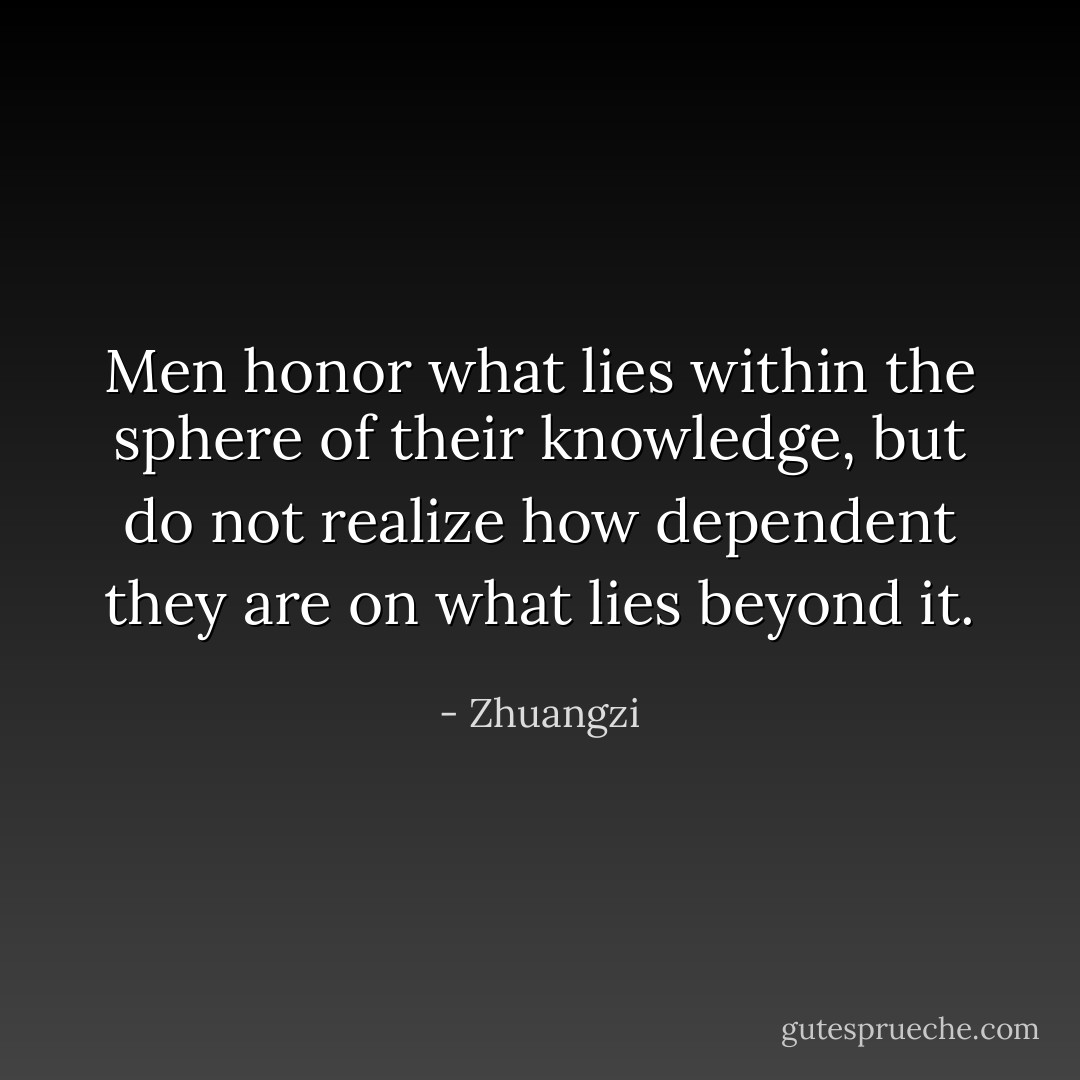 Men honor what lies within the sphere of their knowledge, but do not realize how dependent they are on what lies beyond it. - Zhuangzi