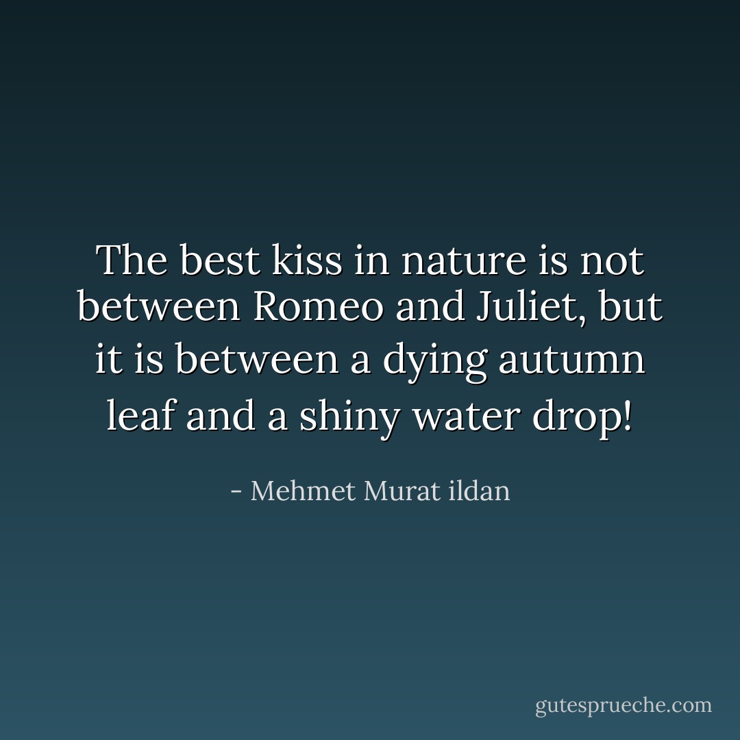 The best kiss in nature is not between Romeo and Juliet, but it is between a dying autumn leaf and a shiny water drop! - Mehmet Murat ildan