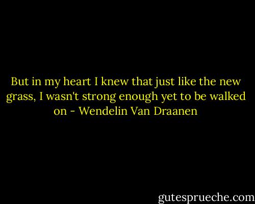 But in my heart I knew that just like the new grass, I wasn't strong enough yet to be walked on - Wendelin Van Draanen