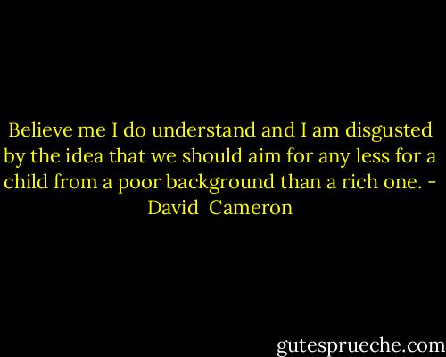 Believe me I do understand and I am disgusted by the idea that we should aim for any less for a child from a poor background than a rich one. - David  Cameron