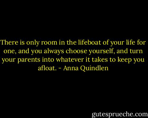 There is only room in the lifeboat of your life for one, and you always choose yourself, and turn your parents into whatever it takes to keep you afloat. - Anna Quindlen