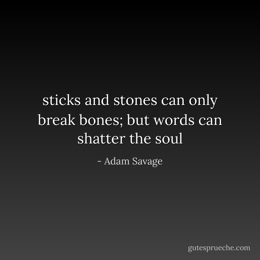 sticks and stones can only break bones; but words can shatter the soul - Adam Savage