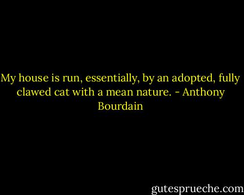 My house is run, essentially, by an adopted, fully clawed cat with a mean nature. - Anthony Bourdain