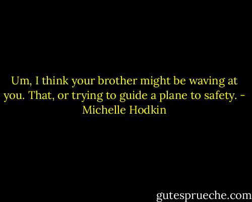 Um, I think your brother might be waving at you. That, or trying to guide a plane to safety. - Michelle Hodkin