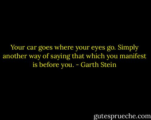 Your car goes where your eyes go. Simply another way of saying that which you manifest is before you. - Garth Stein