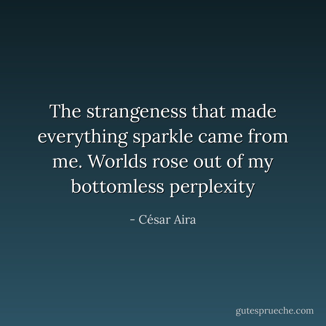 The strangeness that made everything sparkle came from me. Worlds rose out of my bottomless perplexity - César Aira