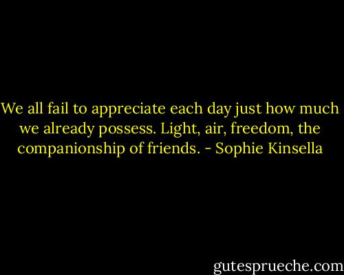 We all fail to appreciate each day just how much we already possess. Light, air, freedom, the companionship of friends. - Sophie Kinsella