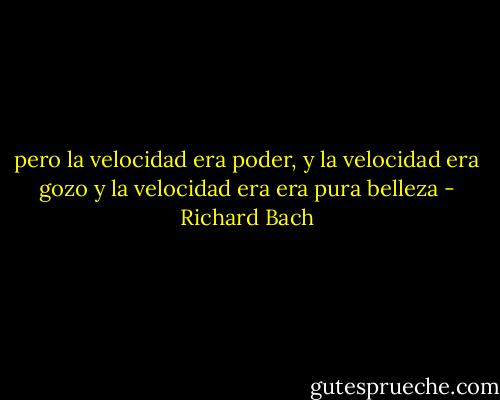pero la velocidad era poder, y la velocidad era gozo y la velocidad era era pura belleza - Richard Bach