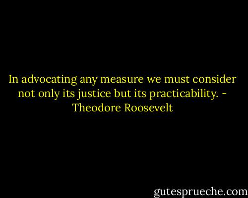 In advocating any measure we must consider not only its justice but its practicability. - Theodore Roosevelt