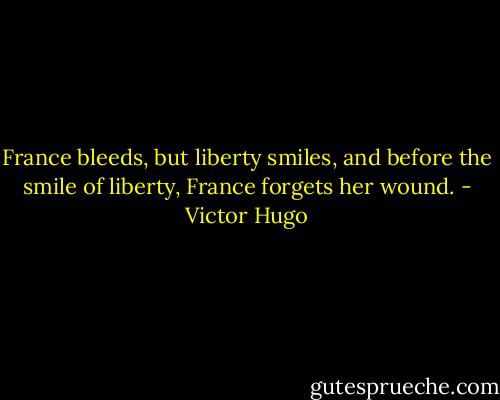 France bleeds, but liberty smiles, and before the smile of liberty, France forgets her wound. - Victor Hugo