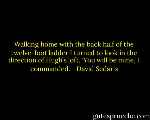 Walking home with the back half of the twelve-foot ladder I turned to look in the direction of Hugh’s loft. 'You will be mine,' I commanded. - David Sedaris