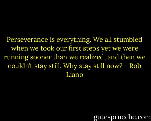 Perseverance is everything. We all stumbled when we took our first steps yet we were running sooner than we realized, and then we couldn’t stay still. Why stay still now? - Rob Liano