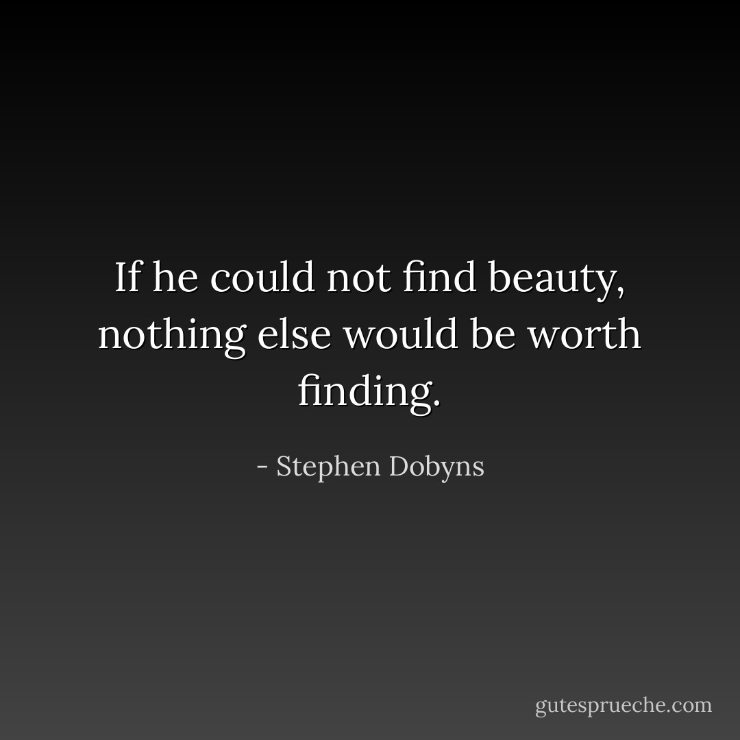 If he could not find beauty, nothing else would be worth finding. - Stephen Dobyns