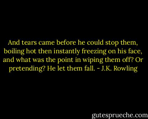 And tears came before he could stop them, boiling hot then instantly freezing on his face, and what was the point in wiping them off? Or pretending? He let them fall. - J.K. Rowling