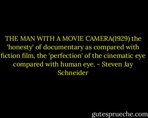 THE MAN WITH A MOVIE CAMERA(1929) the 'honesty' of documentary as compared with fiction film, the 'perfection' of the cinematic eye compared with human eye. - Steven Jay Schneider