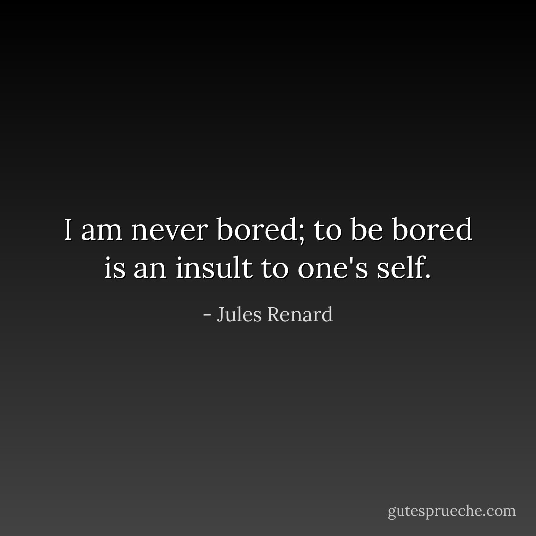 I am never bored; to be bored is an insult to one's self. - Jules Renard