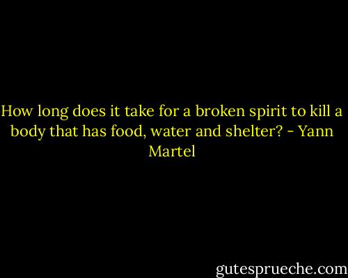 How long does it take for a broken spirit to kill a body that has food, water and shelter? - Yann Martel