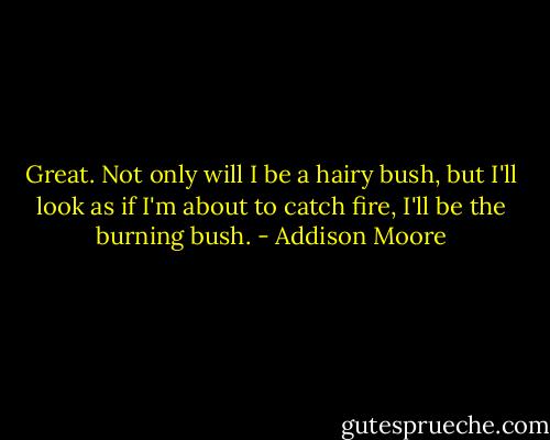 Great. Not only will I be a hairy bush, but I'll look as if I'm about to catch fire, I'll be the burning bush. - Addison Moore