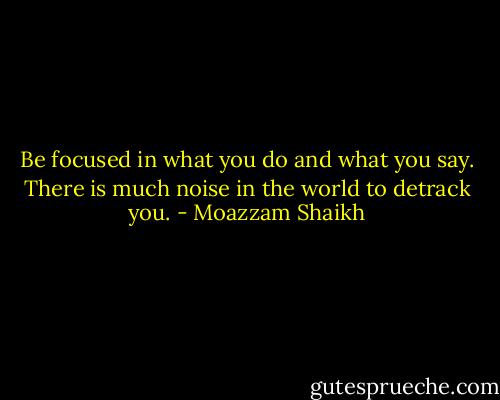 Be focused in what you do and what you say. There is much noise in the world to detrack you. - Moazzam Shaikh