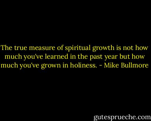 The true measure of spiritual growth is not how much you've learned in the past year but how much you've grown in holiness. - Mike Bullmore