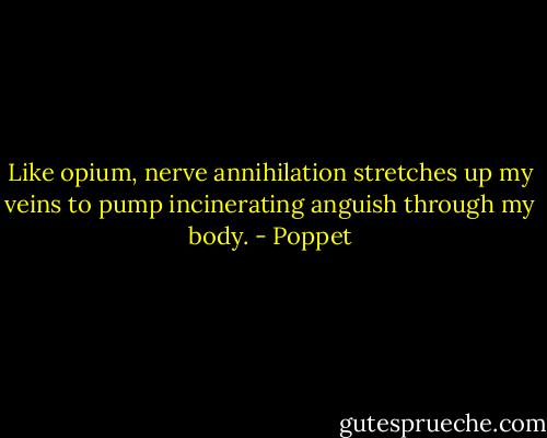 Like opium, nerve annihilation stretches up my veins to pump incinerating anguish through my body. - Poppet