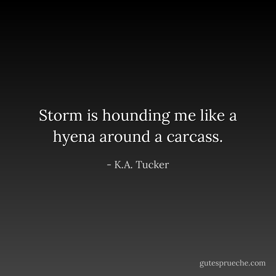 Storm is hounding me like a hyena around a carcass. - K.A. Tucker
