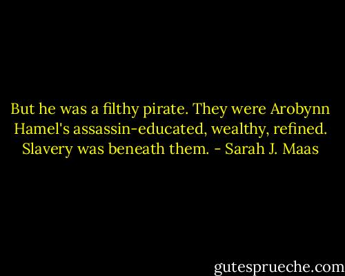 But he was a filthy pirate. They were Arobynn Hamel's assassin-educated, wealthy, refined. Slavery was beneath them. - Sarah J. Maas
