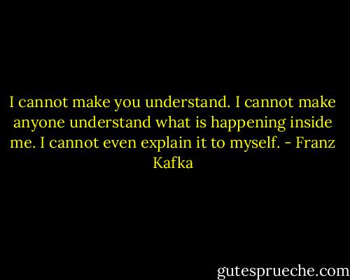 I cannot make you understand. I cannot make anyone understand what is happening inside me. I cannot even explain it to myself. - Franz Kafka