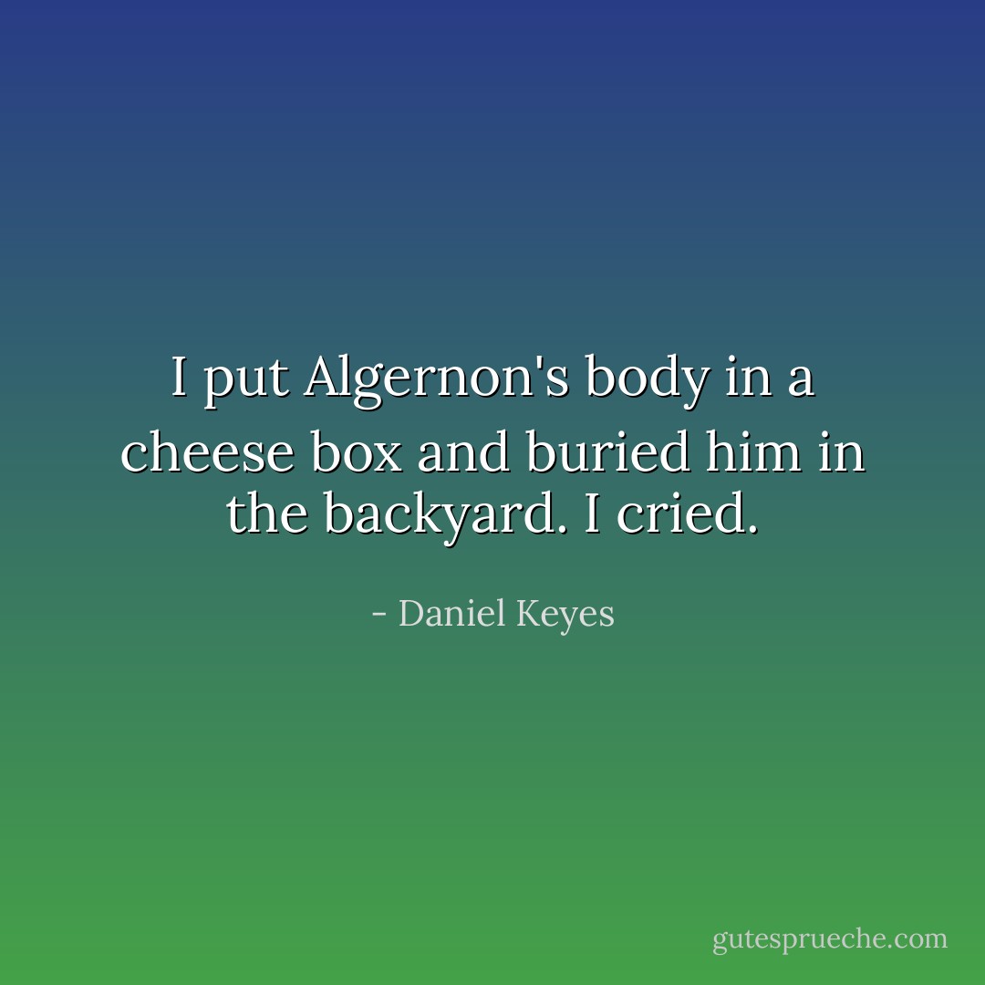 I put Algernon's body in a cheese box and buried him in the backyard. I cried. - Daniel Keyes