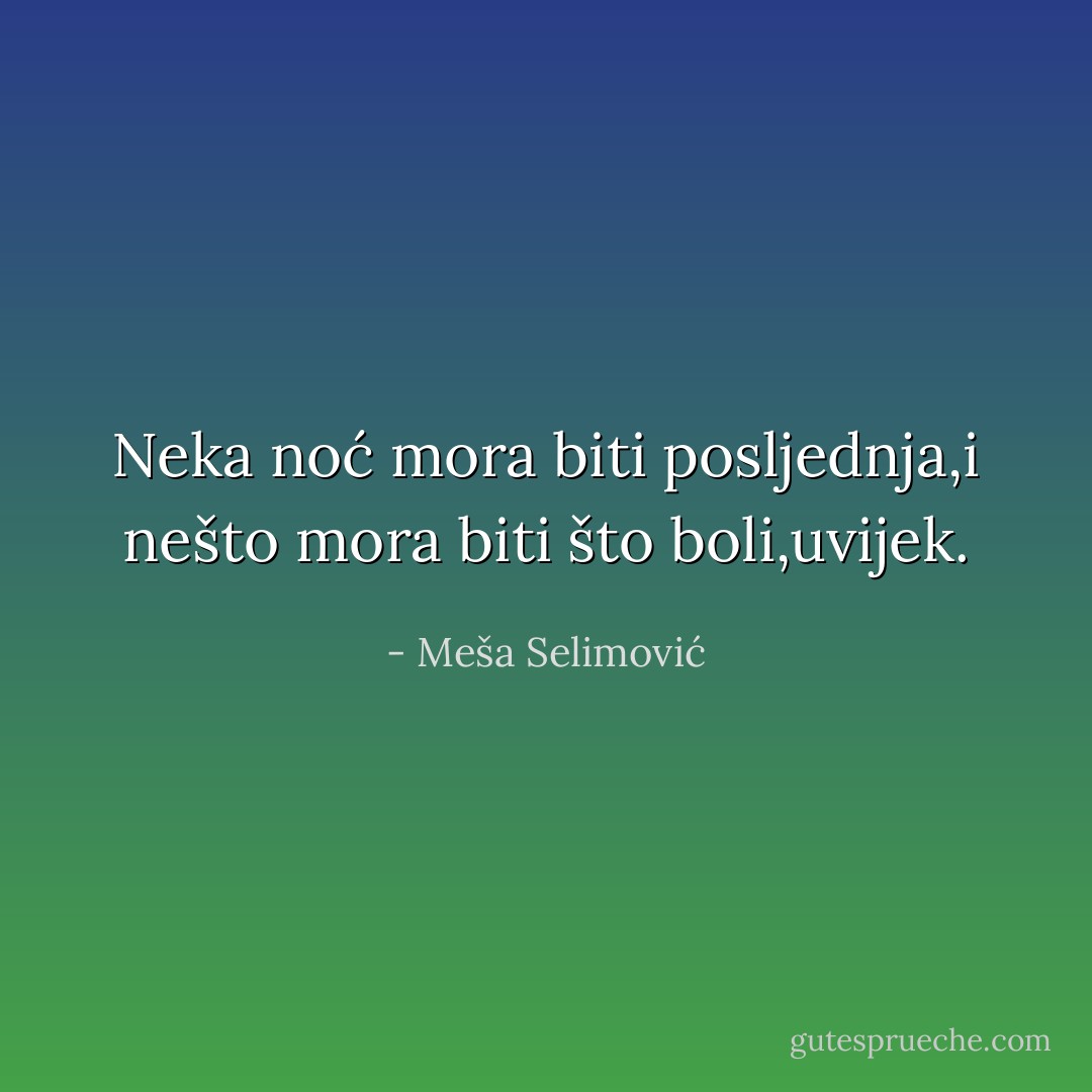 Neka noć mora biti posljednja,i nešto mora biti što boli,uvijek. - Meša Selimović