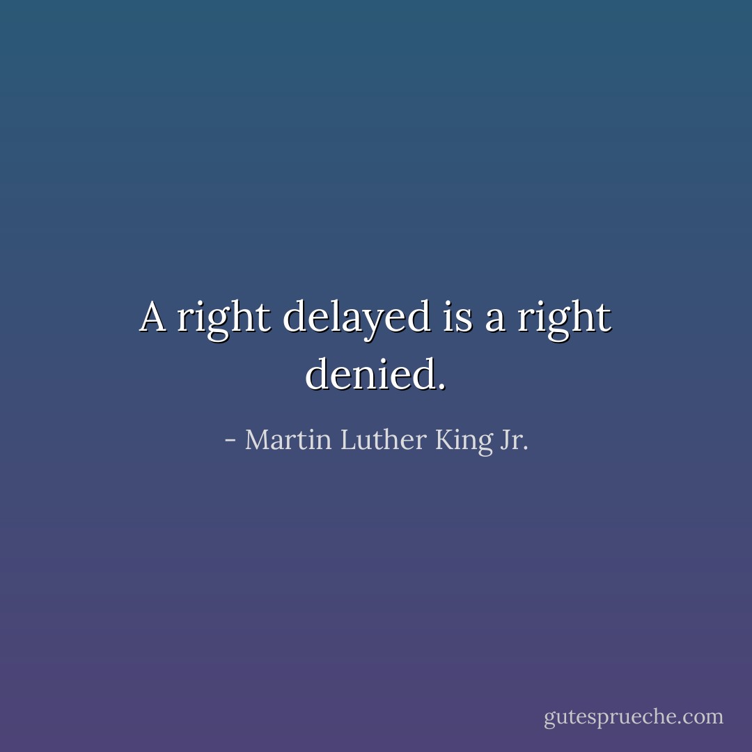 A right delayed is a right denied. - Martin Luther King Jr.