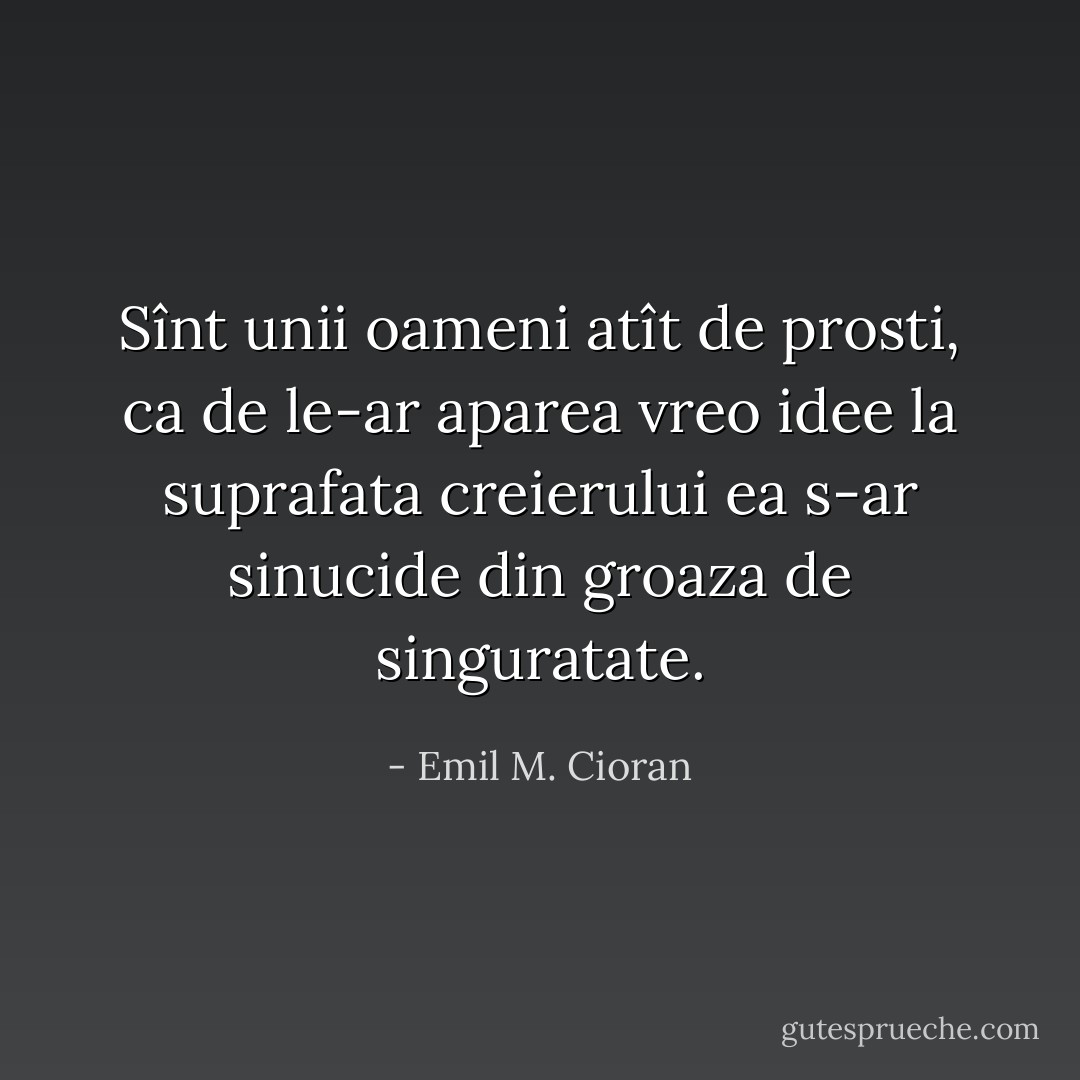 Sînt unii oameni atît de prosti, ca de le-ar aparea vreo idee la suprafata creierului ea s-ar sinucide din groaza de singuratate. - Emil M. Cioran