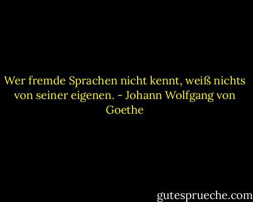 Wer fremde Sprachen nicht kennt, weiß nichts von seiner eigenen. - Johann Wolfgang von Goethe