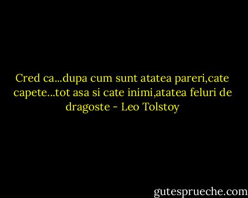 Cred ca...dupa cum sunt atatea pareri,cate capete...tot asa si cate inimi,atatea feluri de dragoste - Leo Tolstoy