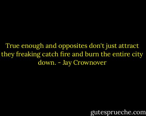 True enough and opposites don't just attract they freaking catch fire and burn the entire city down. - Jay Crownover