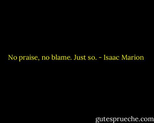 No praise, no blame. Just so. - Isaac Marion