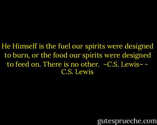 He Himself is the fuel our spirits were designed to burn, or the food our spirits were designed to feed on. There is no other.<br /><br />~C.S. Lewis~ - C.S. Lewis