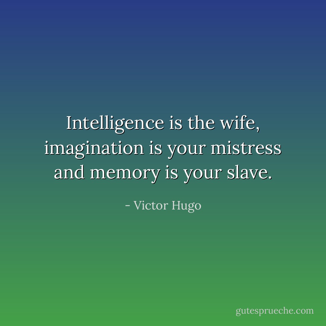 Intelligence is the wife, imagination is your mistress and memory is your slave. - Victor Hugo