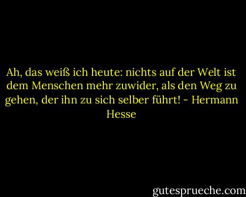 Ah, das weiß ich heute: nichts auf der Welt ist dem Menschen mehr zuwider, als den Weg zu gehen, der ihn zu sich selber führt! - Hermann Hesse