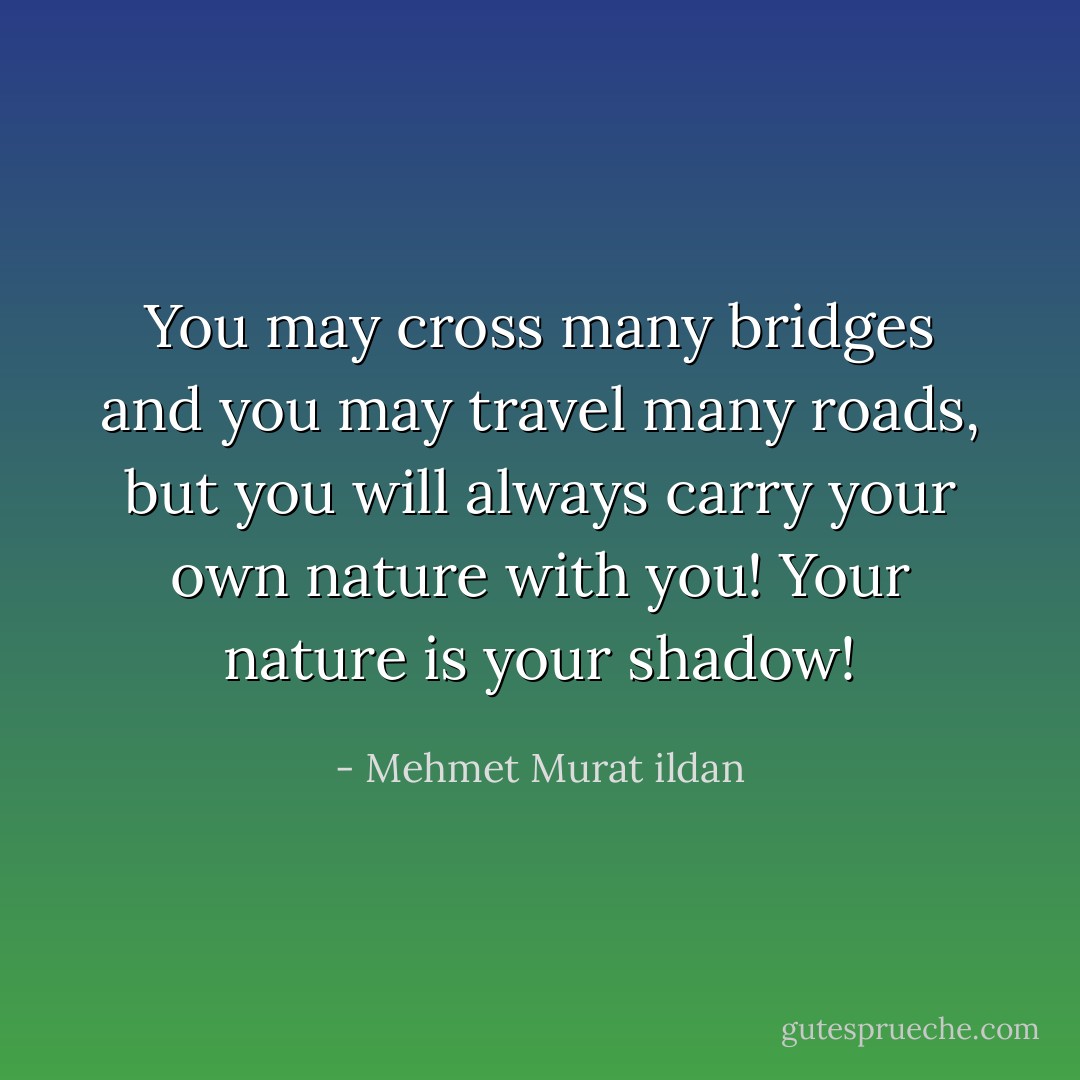 You may cross many bridges and you may travel many roads, but you will always carry your own nature with you! Your nature is your shadow! - Mehmet Murat ildan