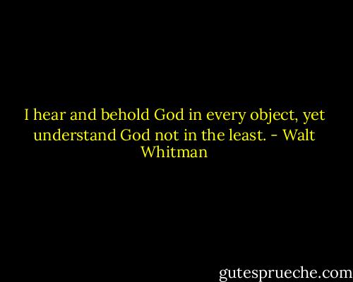 I hear and behold God in every object, yet understand God not in the least. - Walt Whitman