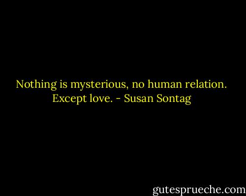 Nothing is mysterious, no human relation. Except love. - Susan Sontag