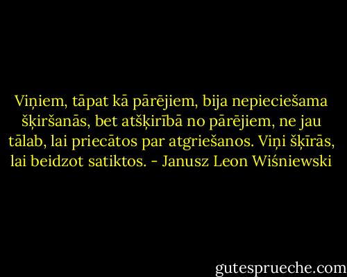 Viņiem, tāpat kā pārējiem, bija nepieciešama šķiršanās, bet atšķirībā no pārējiem, ne jau tālab, lai priecātos par atgriešanos. Viņi šķīrās, lai beidzot satiktos. - Janusz Leon Wiśniewski