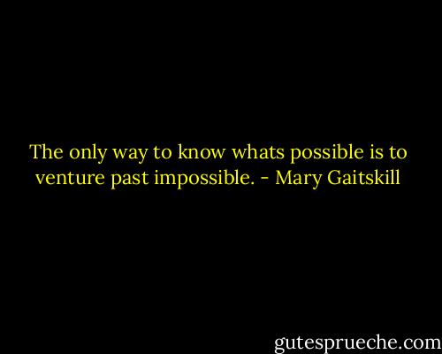 The only way to know whats possible is to venture past impossible. - Mary Gaitskill
