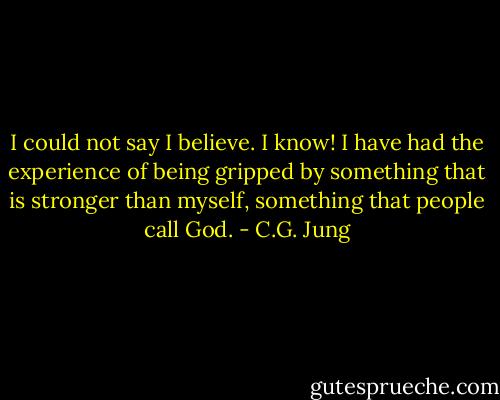 I could not say I believe. I know! I have had the experience of being gripped by something that is stronger than myself, something that people call God. - C.G. Jung