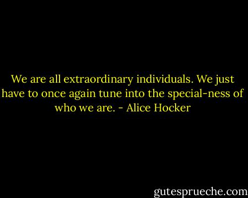 We are all extraordinary individuals. We just have to once again tune into the special-ness of who we are. - Alice Hocker