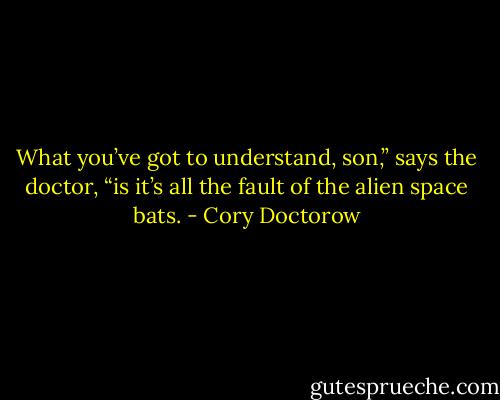 What you’ve got to understand, son,” says the doctor, “is it’s all the fault of the alien space bats. - Cory Doctorow