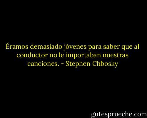 Éramos demasiado jóvenes para saber que al conductor no le importaban nuestras canciones. - Stephen Chbosky